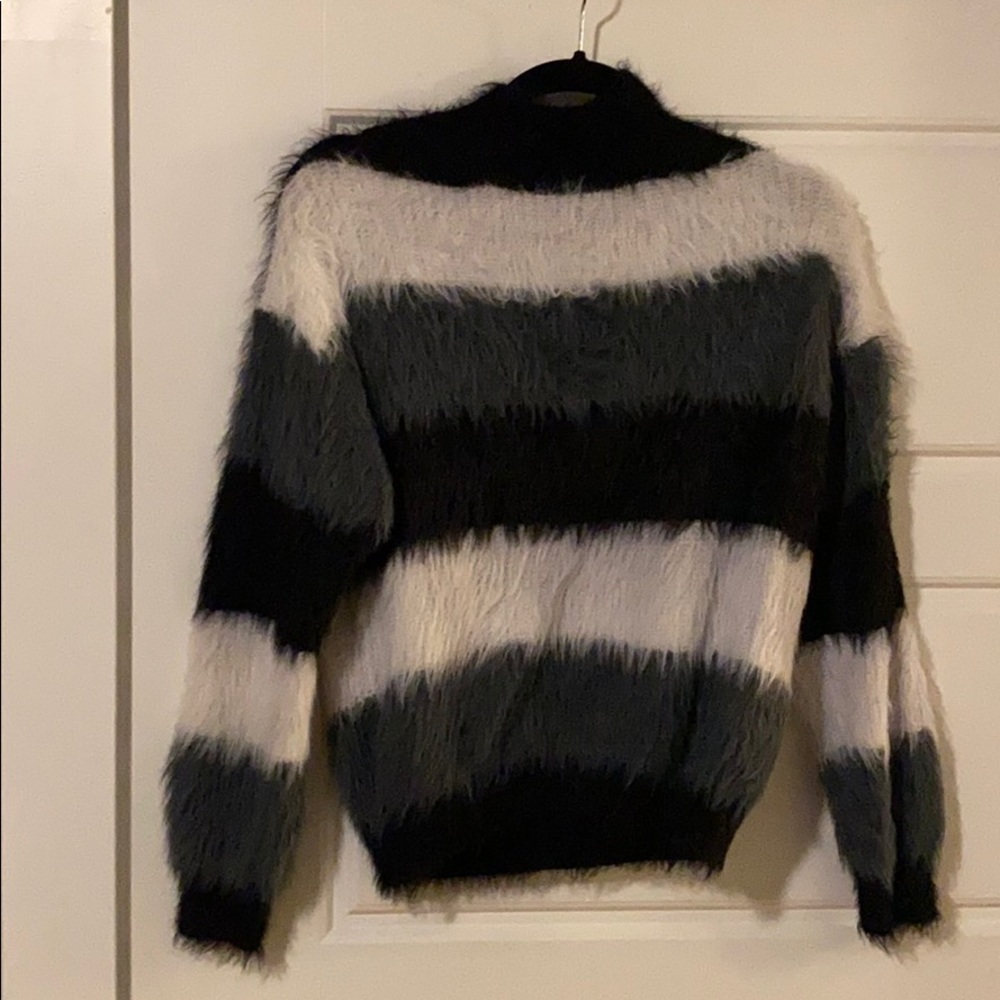 Black and White Fuzzy Turtleneck